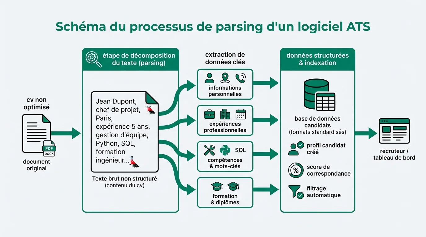 Schéma du processus de parsing d'un logiciel ATS