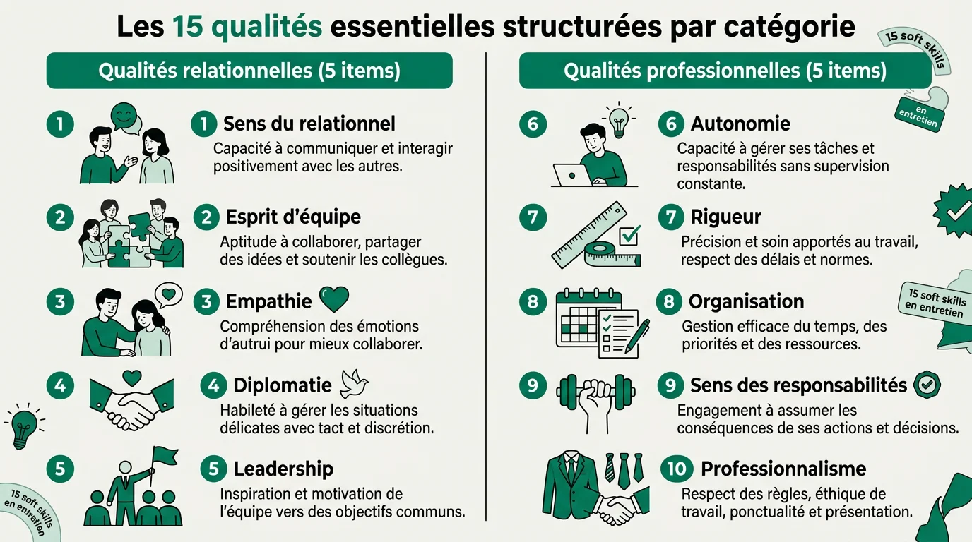Les 15 qualités essentielles structurées par catégorie