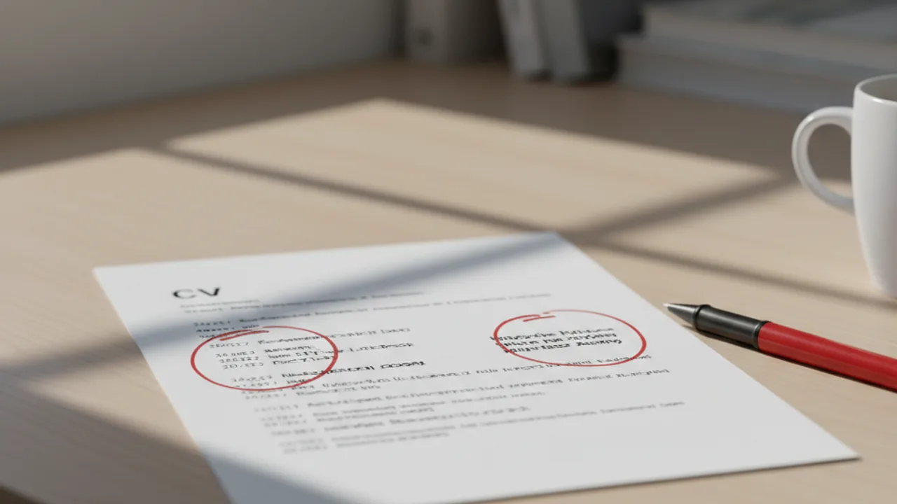 CV annoté au stylo rouge avec erreurs ciblées