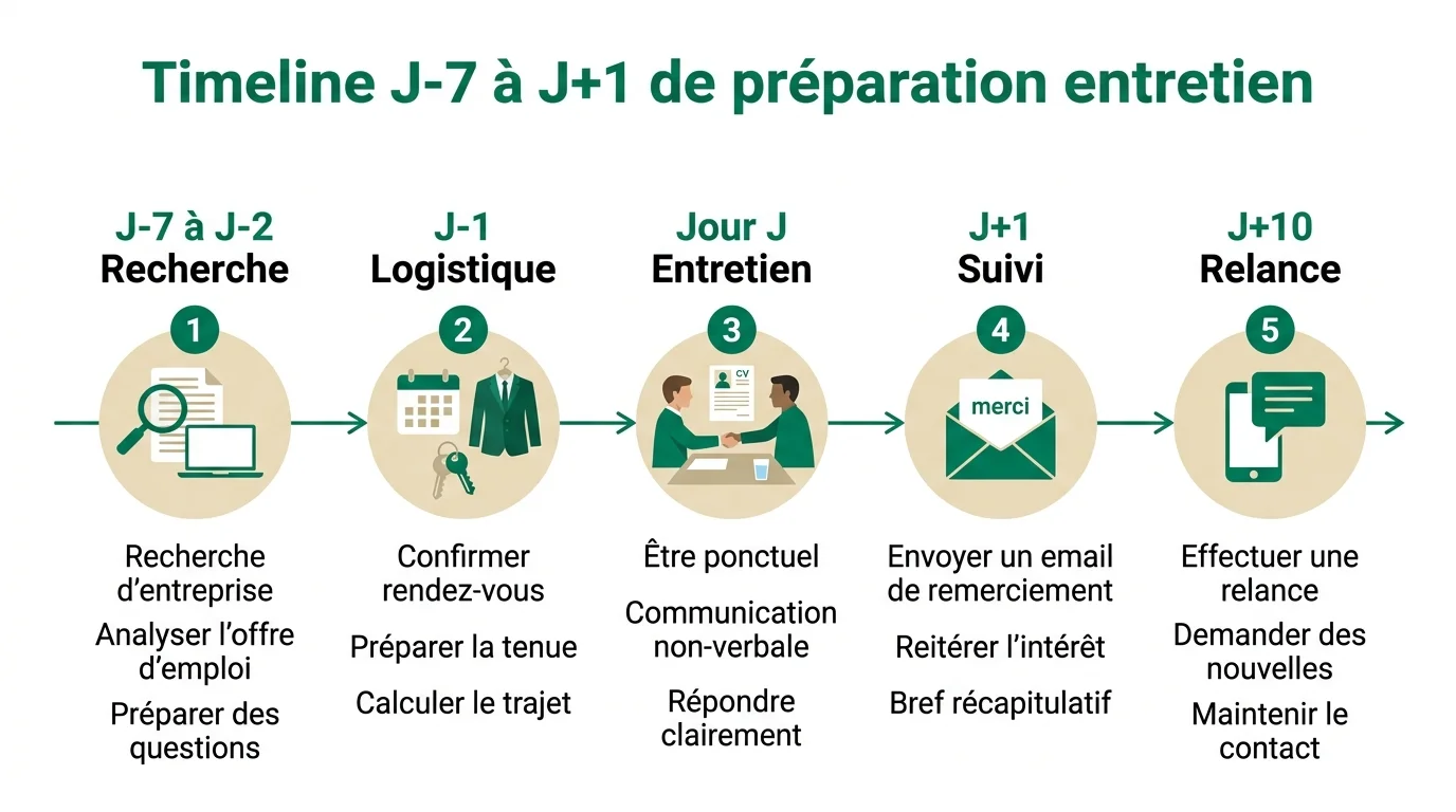 Timeline J-7 à J+1 de préparation entretien