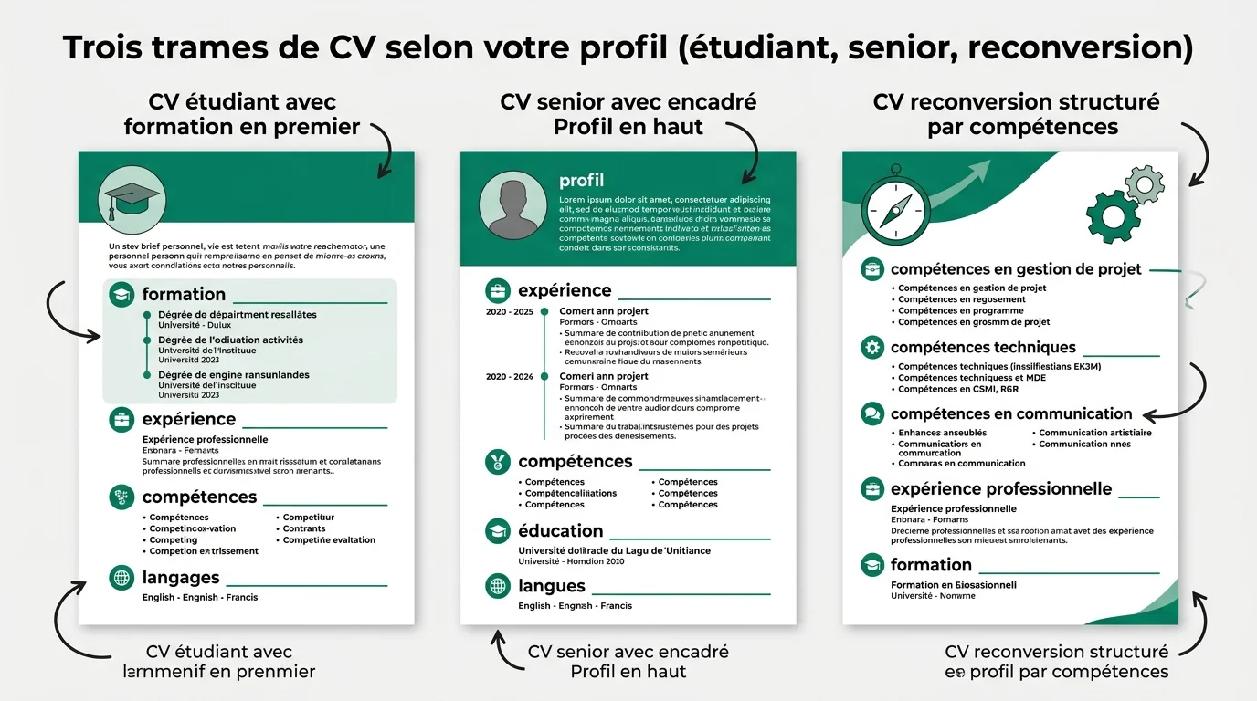 Trois trames de CV selon votre profil (étudiant, senior, reconversion)