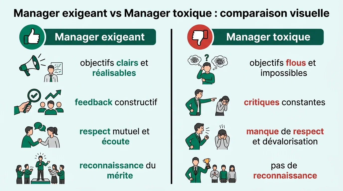 Manager exigeant vs Manager toxique : comparaison visuelle