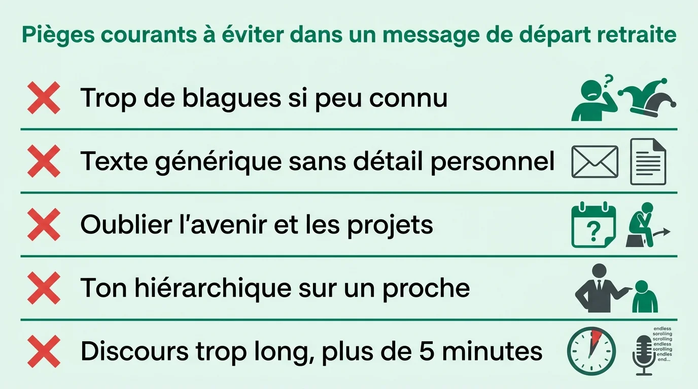 Pièges courants à éviter dans un message de départ retraite
