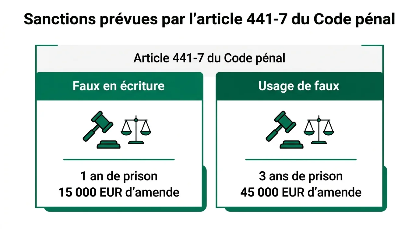 Sanctions prévues par l'article 441-7 du Code pénal
