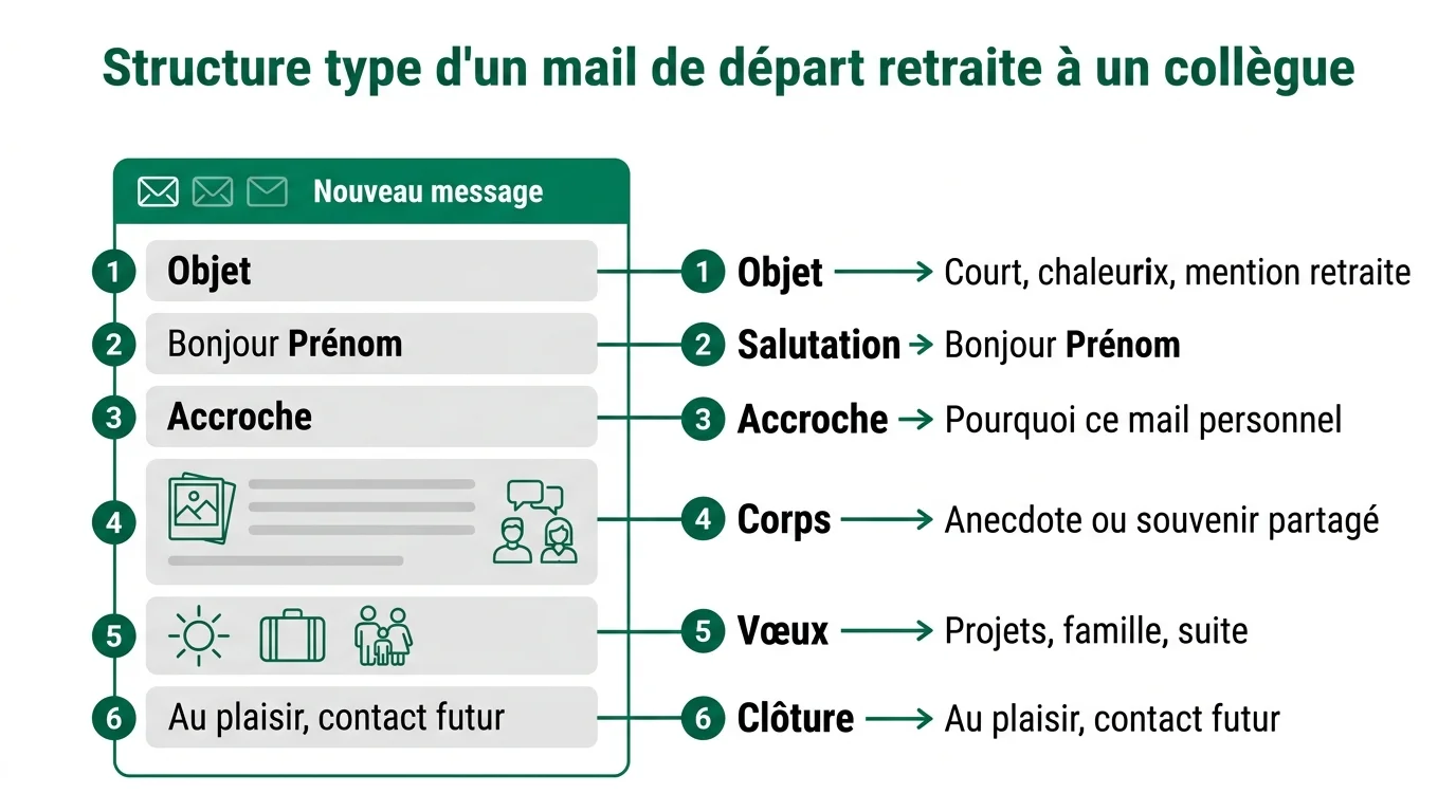 Structure type d'un mail de départ retraite à un collègue