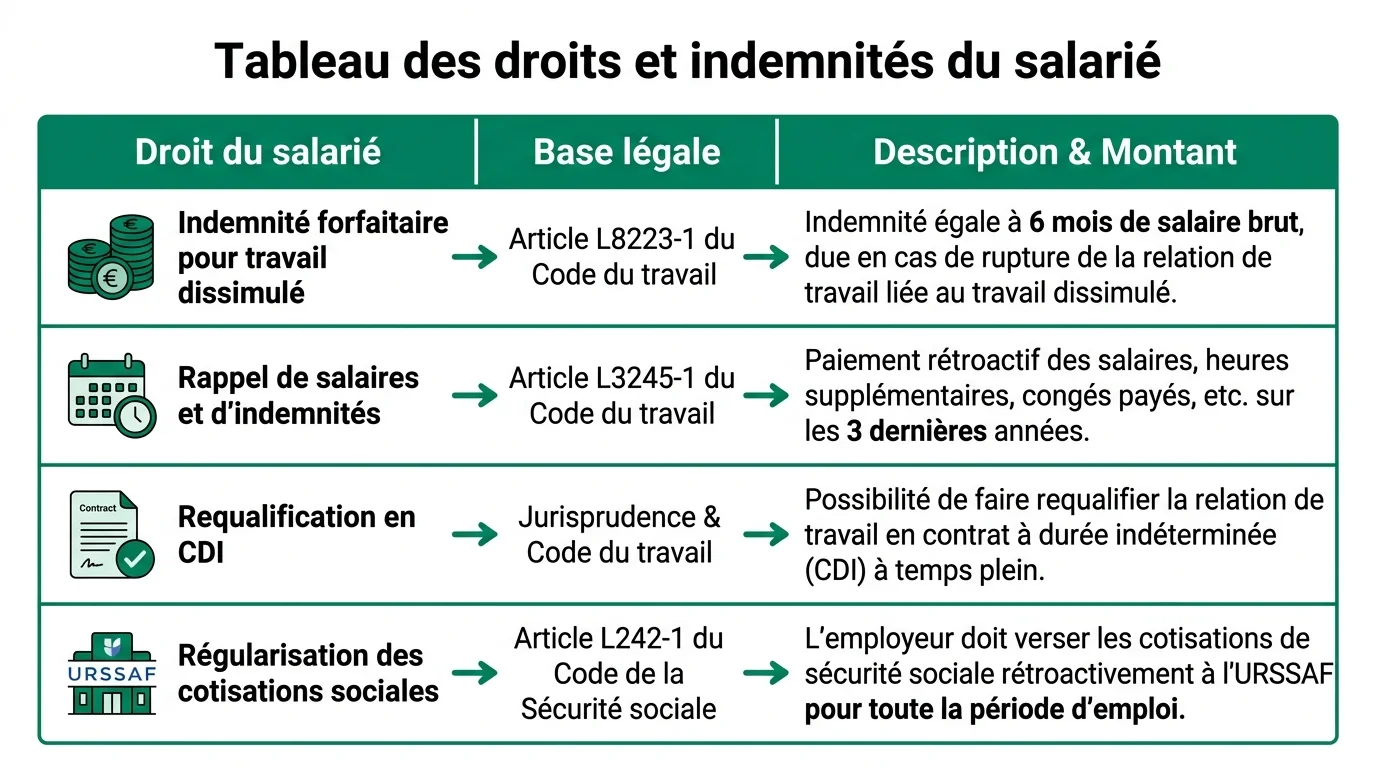 Tableau des droits et indemnités du salarié