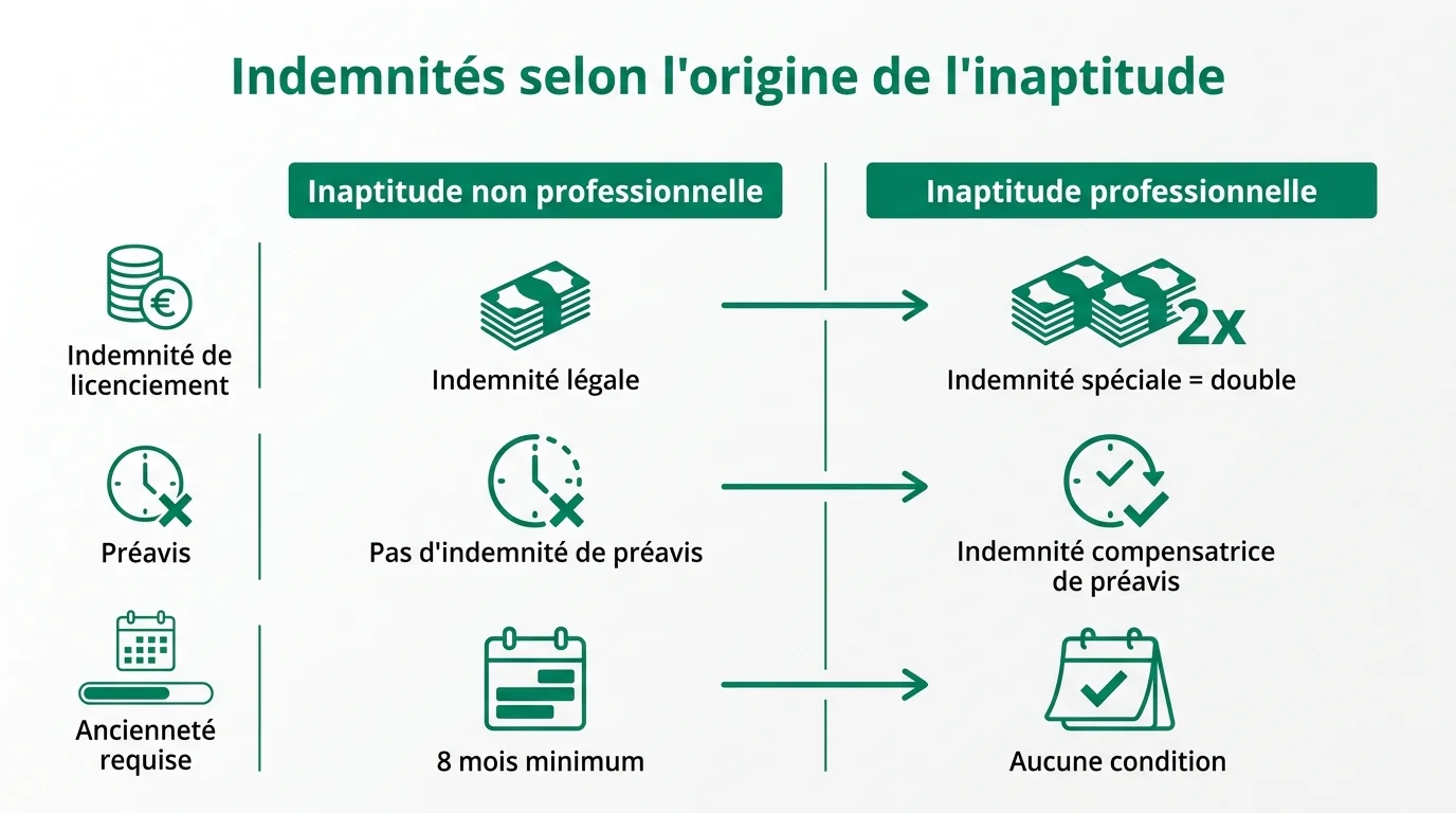 Comparatif des indemnités de licenciement pour inaptitude selon l'origine, professionnelle ou non