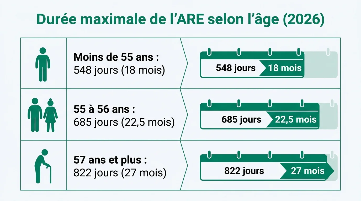 Durée maximale de l'ARE selon l'âge en 2026
