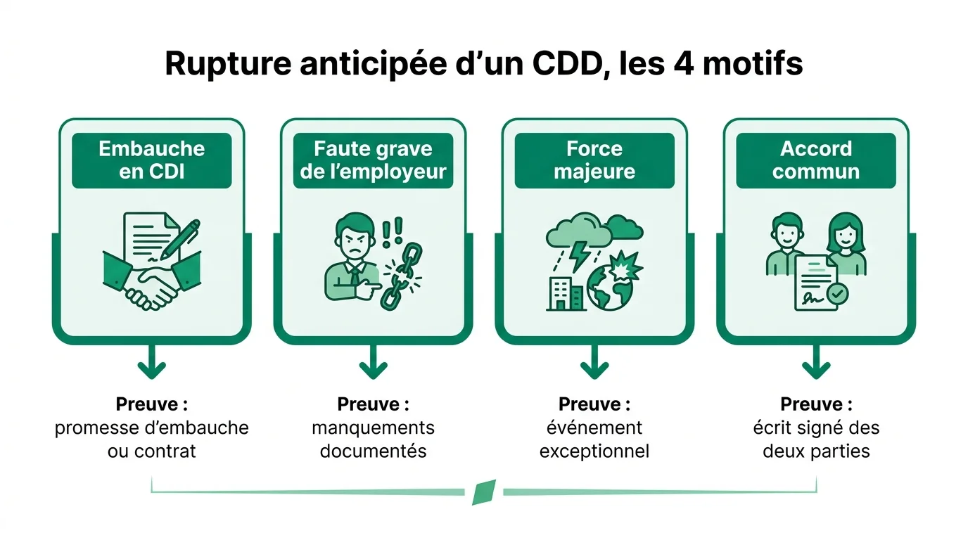 Les quatre motifs légaux de rupture anticipée et leurs preuves